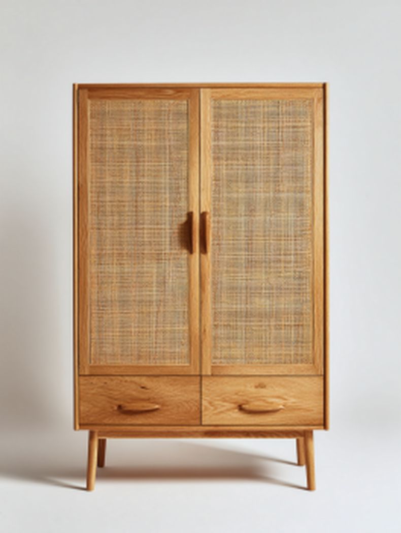 Vitrine aus Holz mit Rattan-Elementen für das Wohnzimmer-80 x 40 x 180